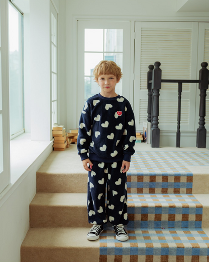 [SET] Navy BB Heart Pattern Fleece Jogger