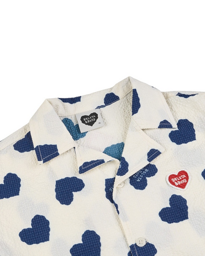 [SET] Blue Heart Pattern Polysucker Shirt & Shorts