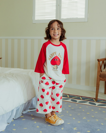 Red Mushroom Color Block Raglan Mid Sleeve