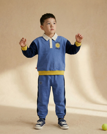 [SET] Mid Blue Sun Color Block Collar Jogger
