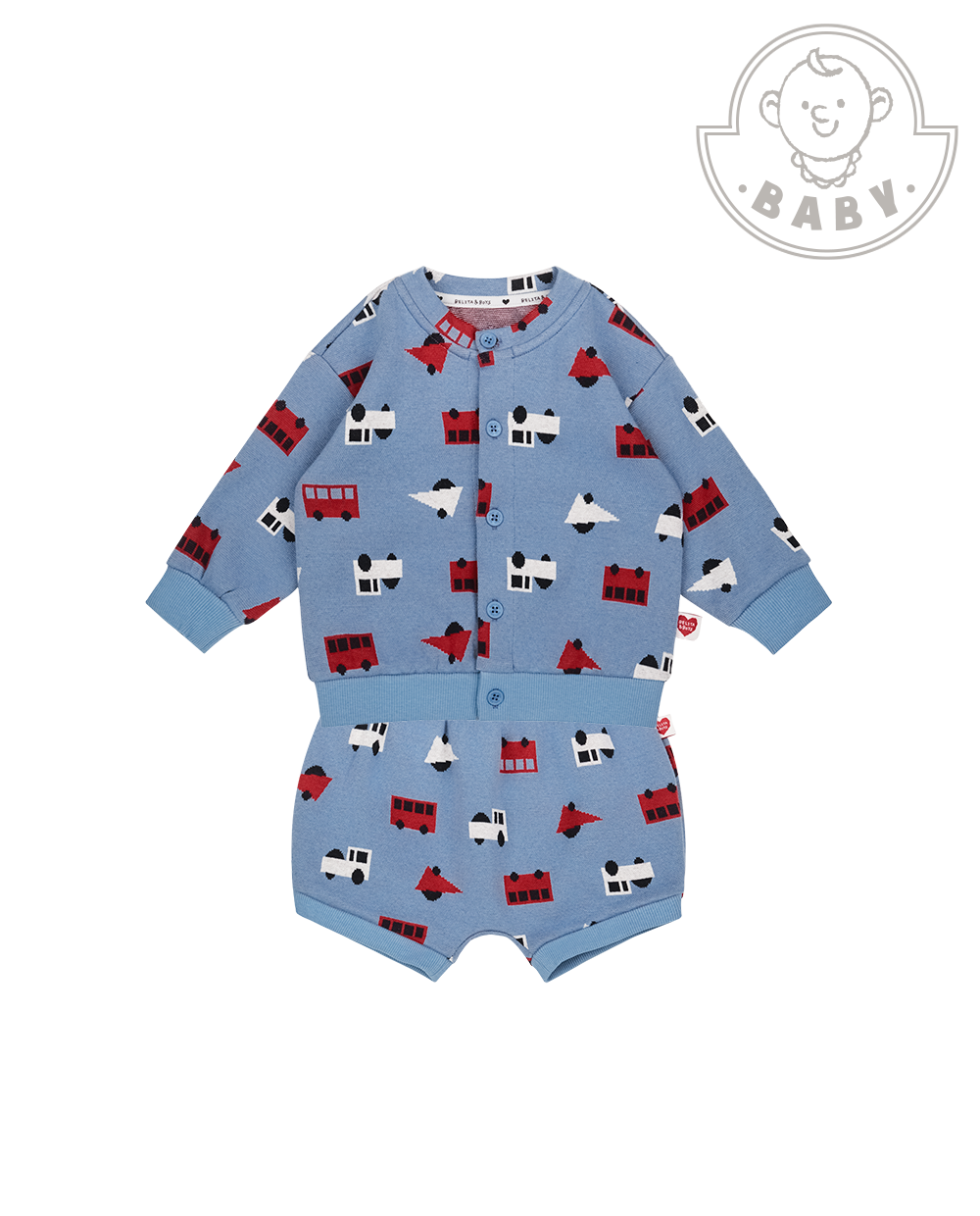 [BABY SET] Light Blue Bus and Truck Pattern Knit Cardigan & Bloomers
