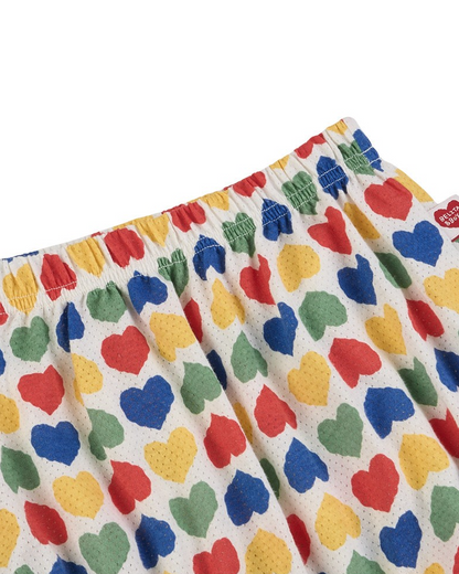 [BABY GIRL SET] Cream Rainbow Heart Mesh Sleeveless Shorts