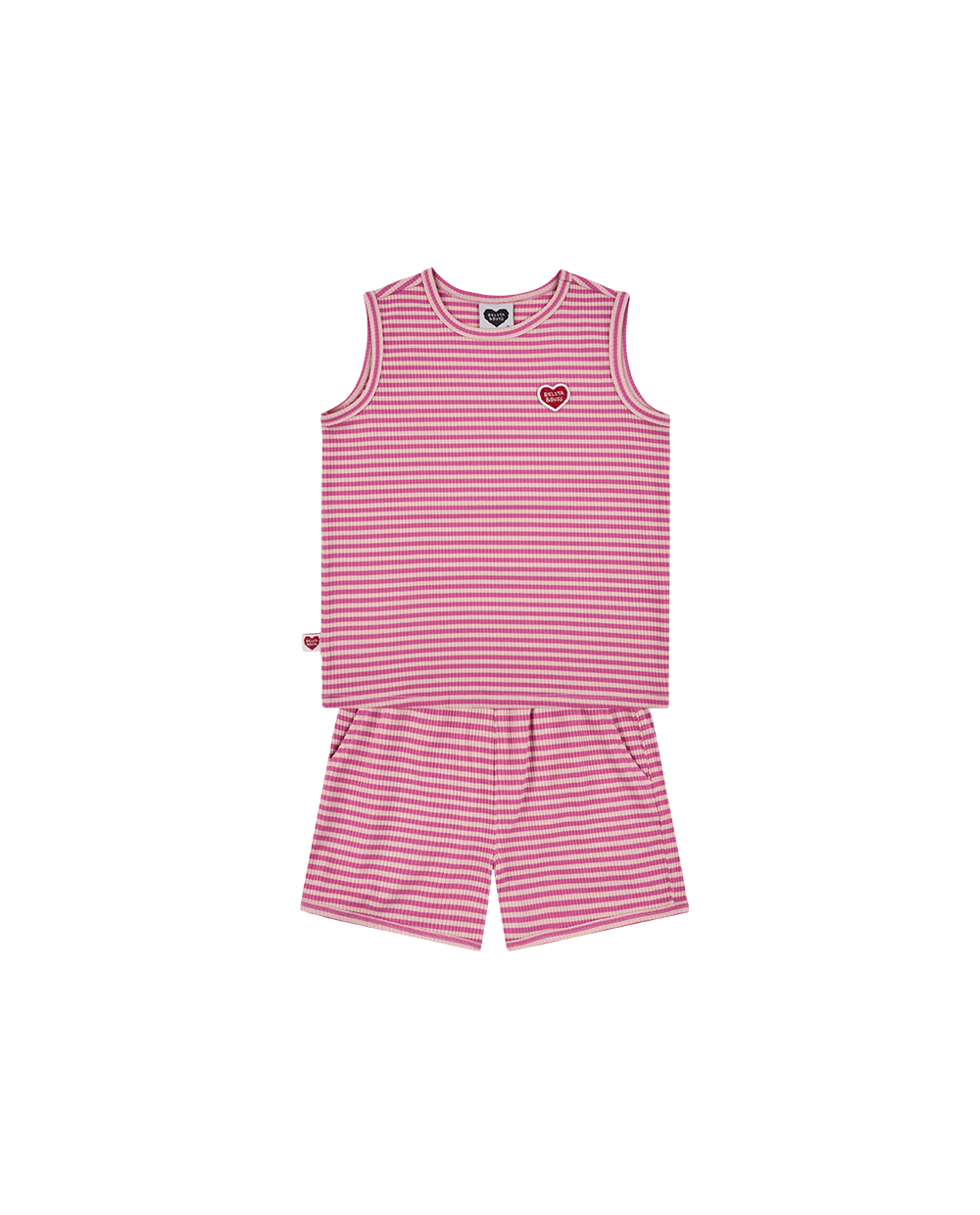 [SET] Pink BB Heart Stripe Sleeveless Shorts