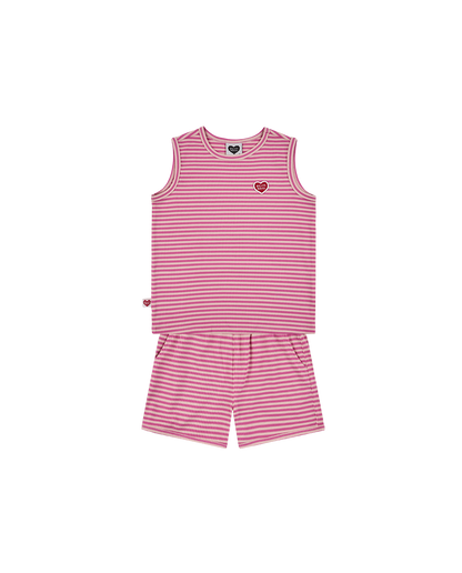 [SET] Pink BB Heart Stripe Sleeveless Shorts