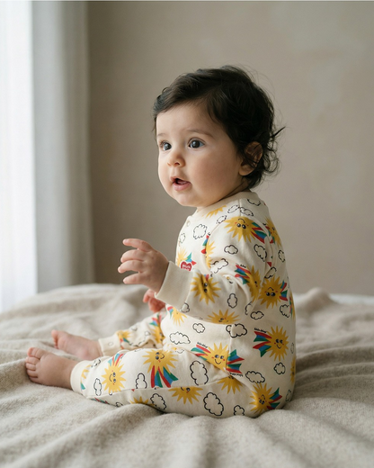 BABY Cream Sun Pattern Jumpsuit