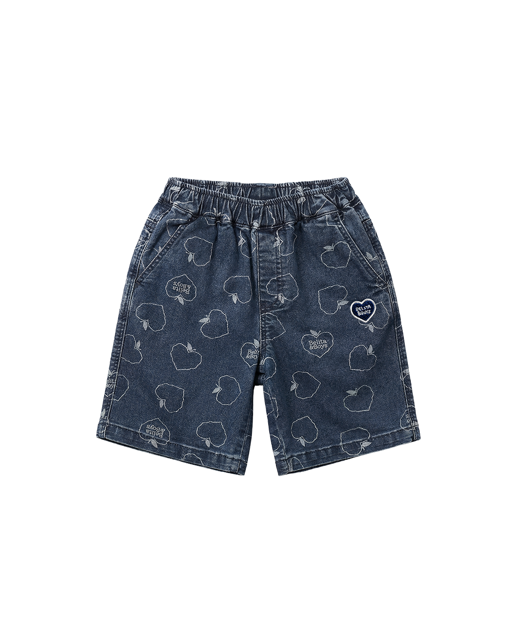 Blue Bubble Apple Pattern Denim Shorts