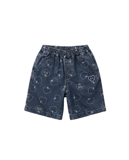 Blue Bubble Apple Pattern Denim Shorts