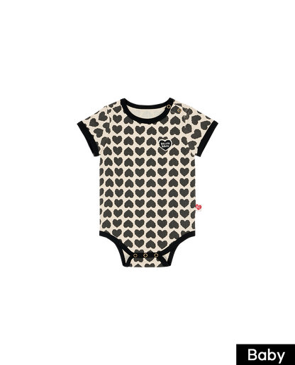 BABY Charcoal BB Heart Pattern Short Bodysuit