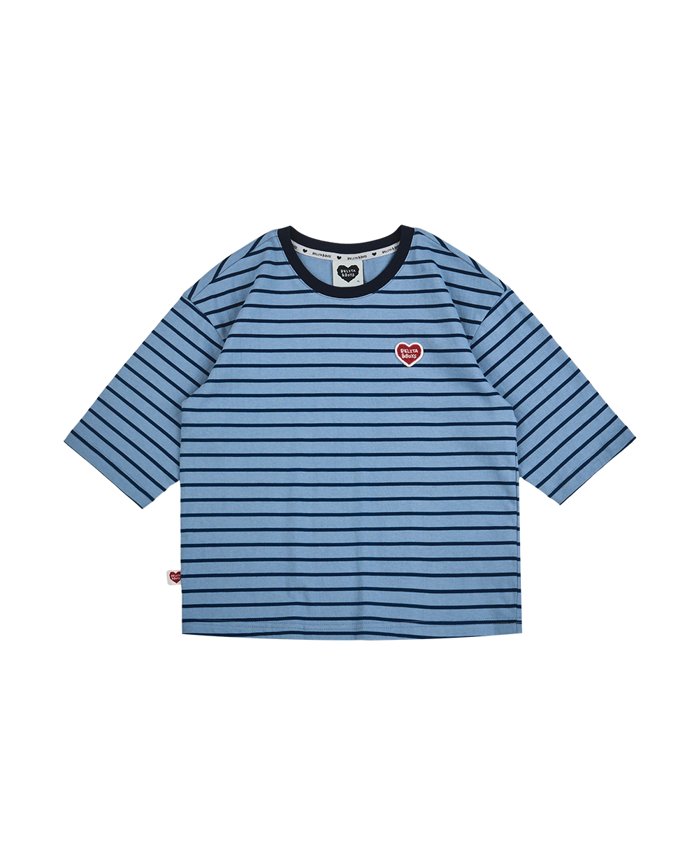 Navy BB Heart Fine Stripe Mid Sleeve