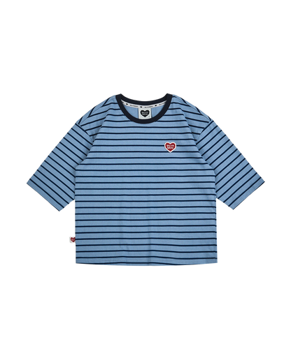 Navy BB Heart Fine Stripe Mid Sleeve