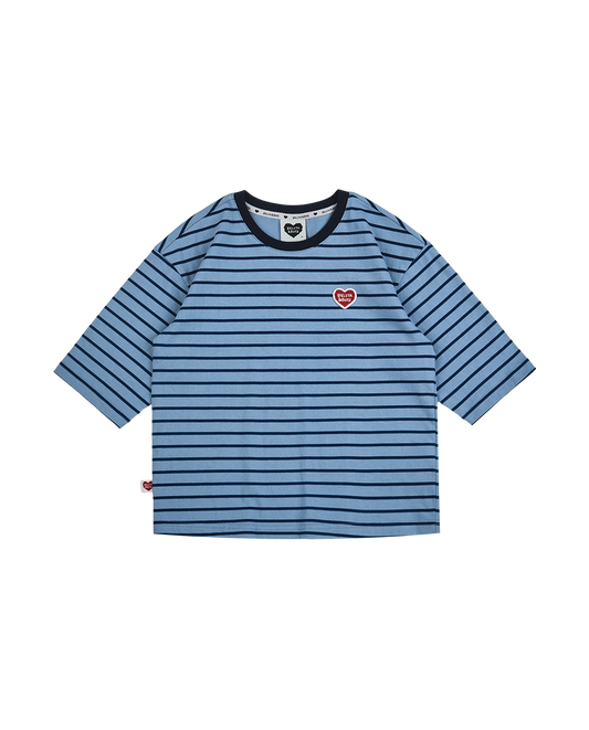 Navy BB Heart Fine Stripe Mid Sleeve