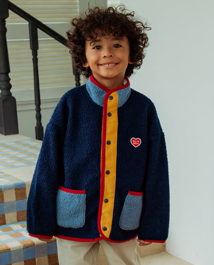 Navy BB Heart Color Block Dumble Fleece Jumper