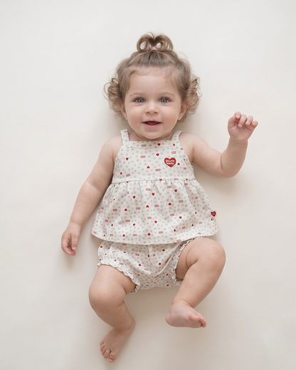 [BABY GIRL SET] Light Grey Heart Star Mesh Sleeveless Shorts