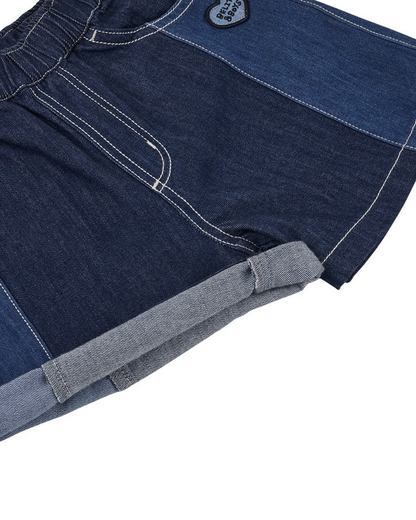 Dark Blue Color Block Denim Shorts