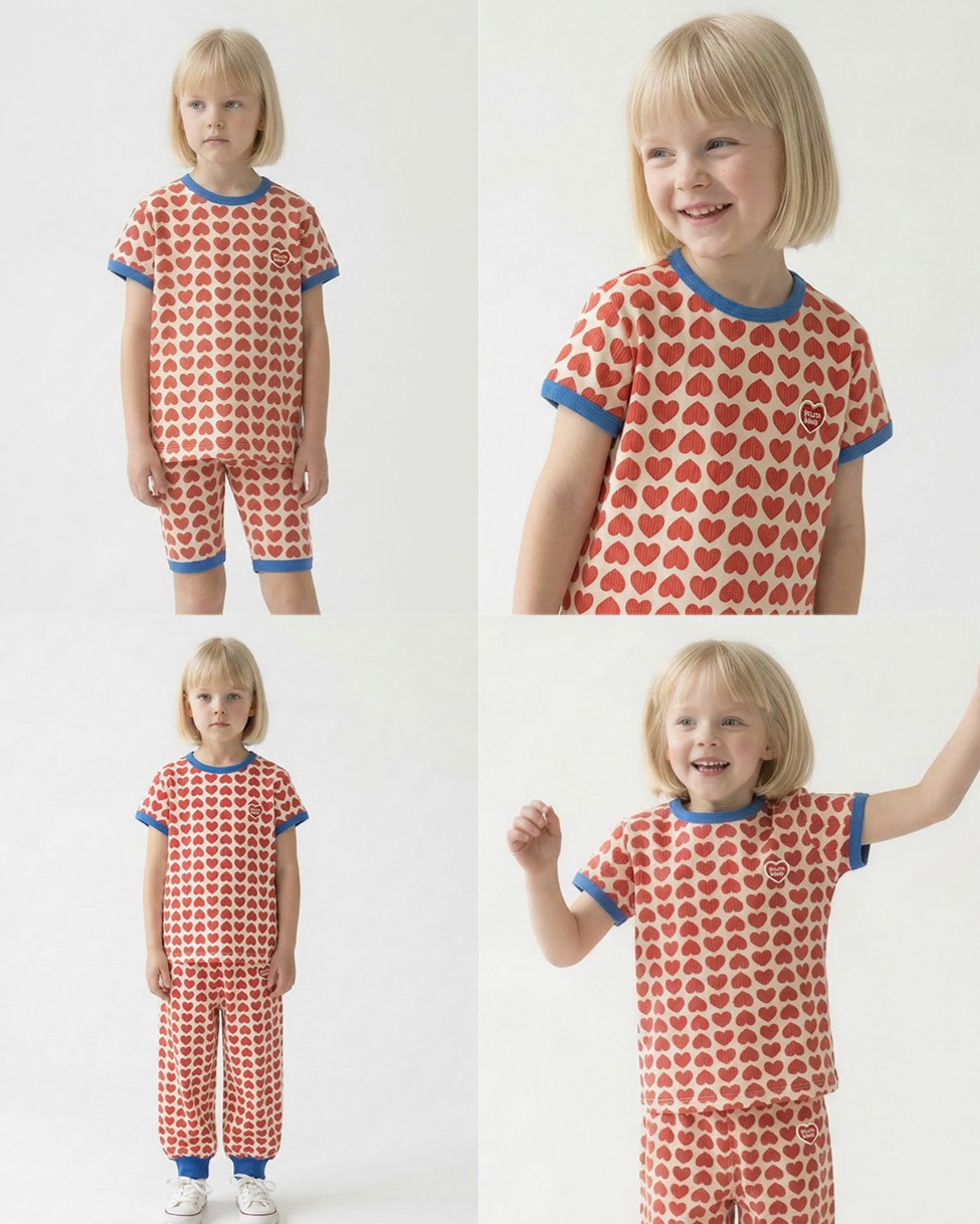 Red BB Heart Pattern One Mile Short Sleeve
