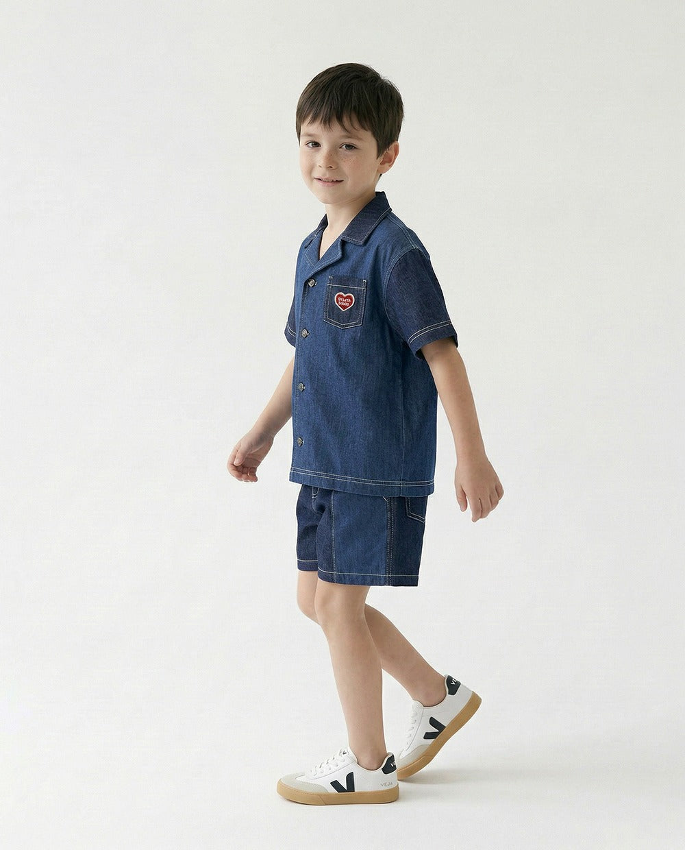 Dark Blue Color Block Denim Shorts