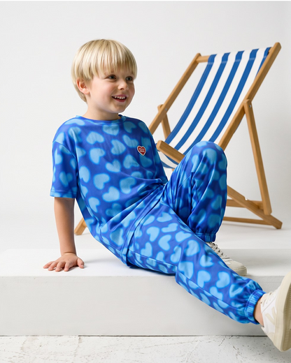 Blue Water Dye Heart Pattern Mesh Jogger