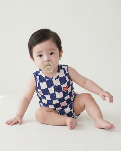BABY Blue Checkerboard Mesh Sleeveless Bodysuit
