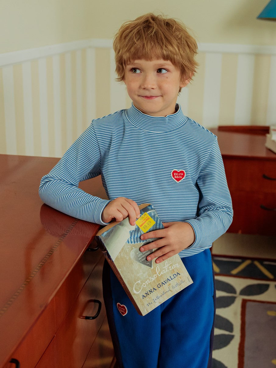 Blue BB Heart Stripe High Neck Long Sleeve