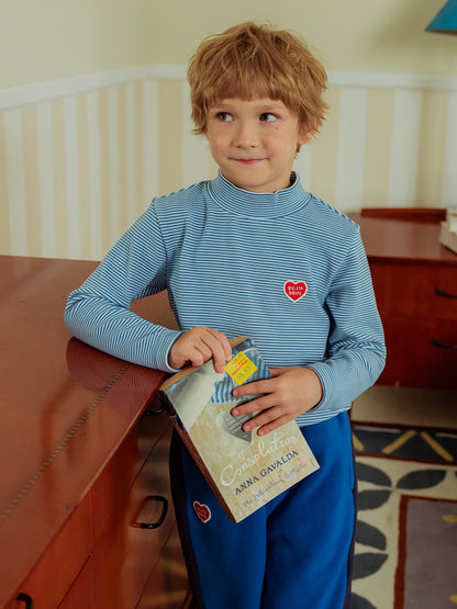 Blue BB Heart Stripe High Neck Long Sleeve