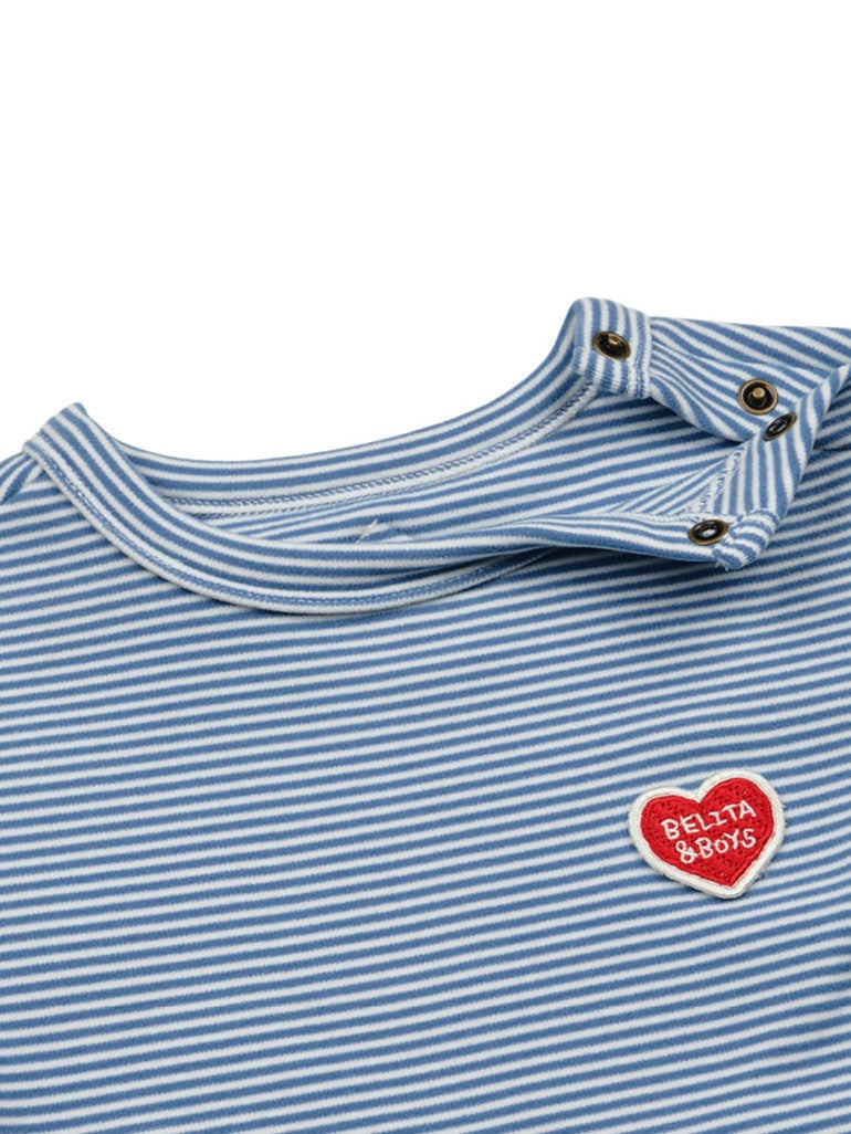 [BABY SET] Blue Stripe Brushed Jumpsuit & Bib & Bonnet