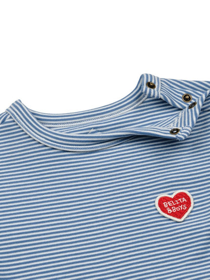 [BABY SET] Blue Stripe Brushed Jumpsuit & Bib & Bonnet