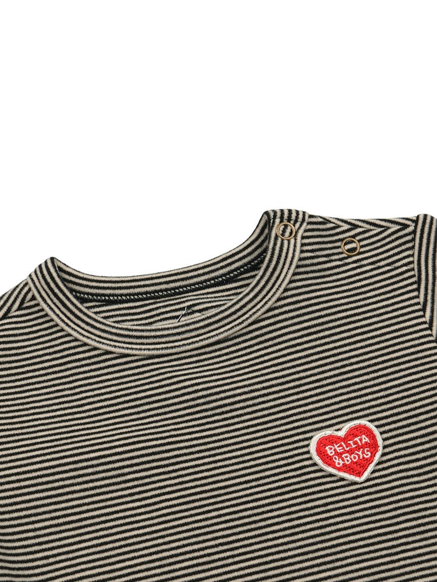 [BABY SET] Black Stripe Brushed Jumpsuit & Bib & Bonnet