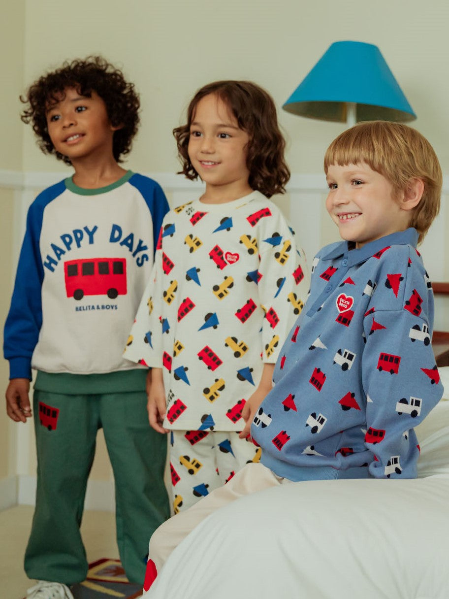 Light Blue Bus and Truck Pattern Collar Knit Sweater