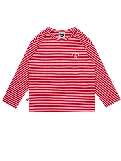 Red BB Heart Stripe Rib Long Sleeve