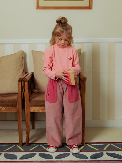 Pink BB Heart Stripe High Neck Long Sleeve