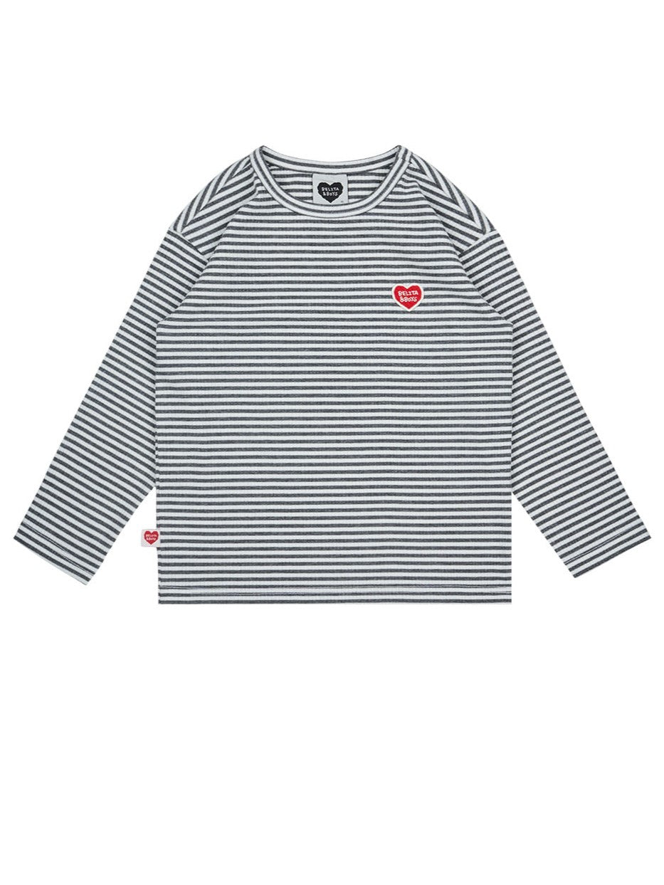 Grey BB Heart Stripe Rib Long Sleeve