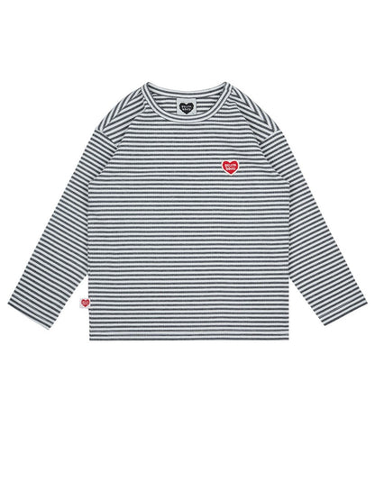 Grey BB Heart Stripe Rib Long Sleeve