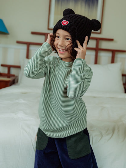 Green BB Heart Stripe High Neck Long Sleeve