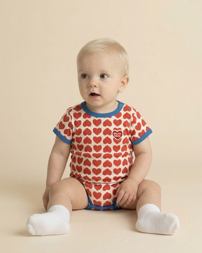 BABY Red BB Heart Pattern Short Bodysuit
