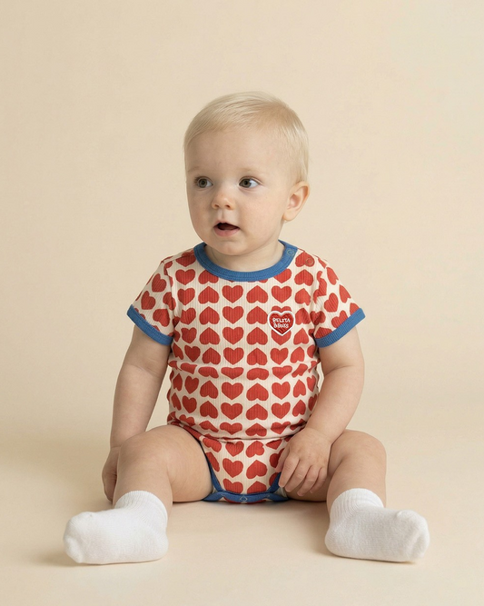 BABY Red BB Heart Pattern Short Bodysuit