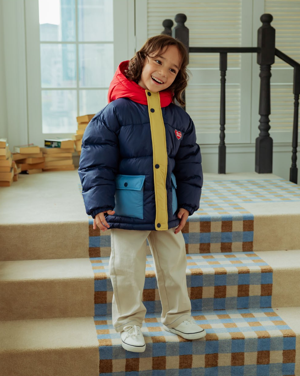 Navy Color Block Hooded Puffer Jumper