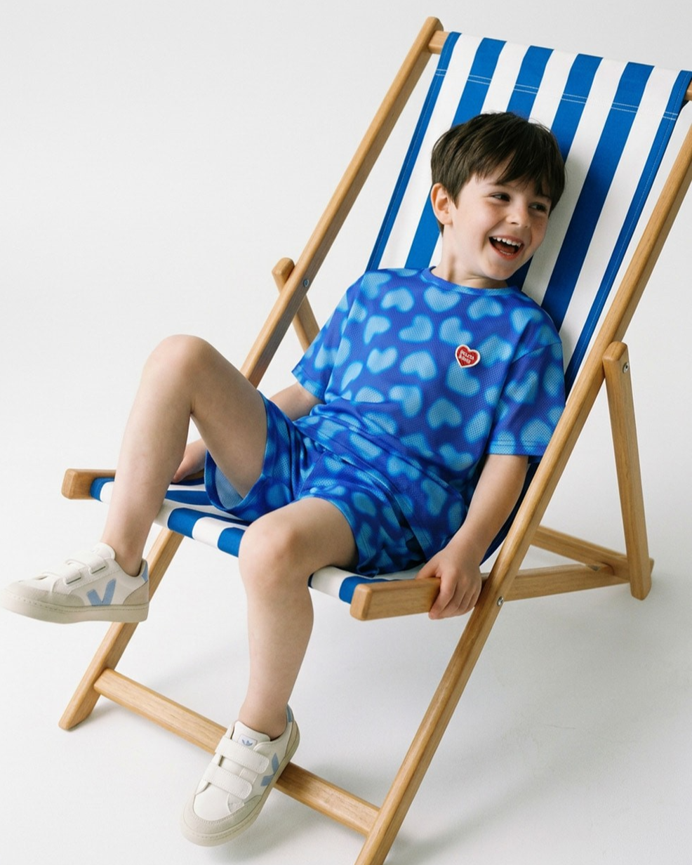 [SET] Blue Water Dye Heart Pattern Mesh Shorts