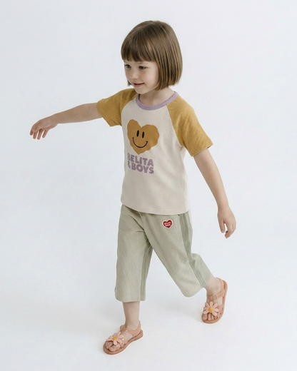 Light Beige BB Heart Color Block Polysucker Crop Pants