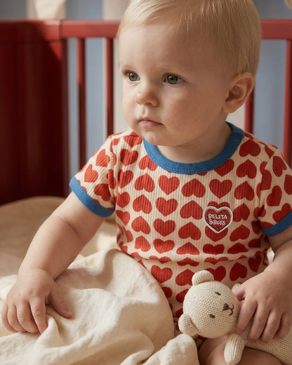 BABY Red BB Heart Pattern Short Bodysuit