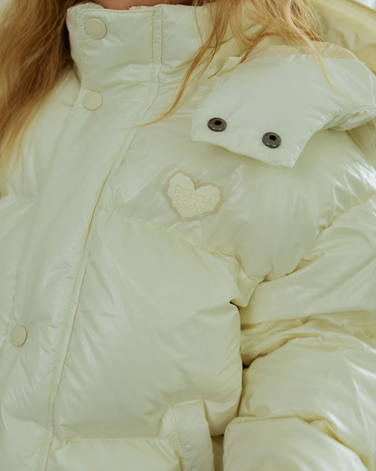Cream Glossy Duck Down Hooded Jumper