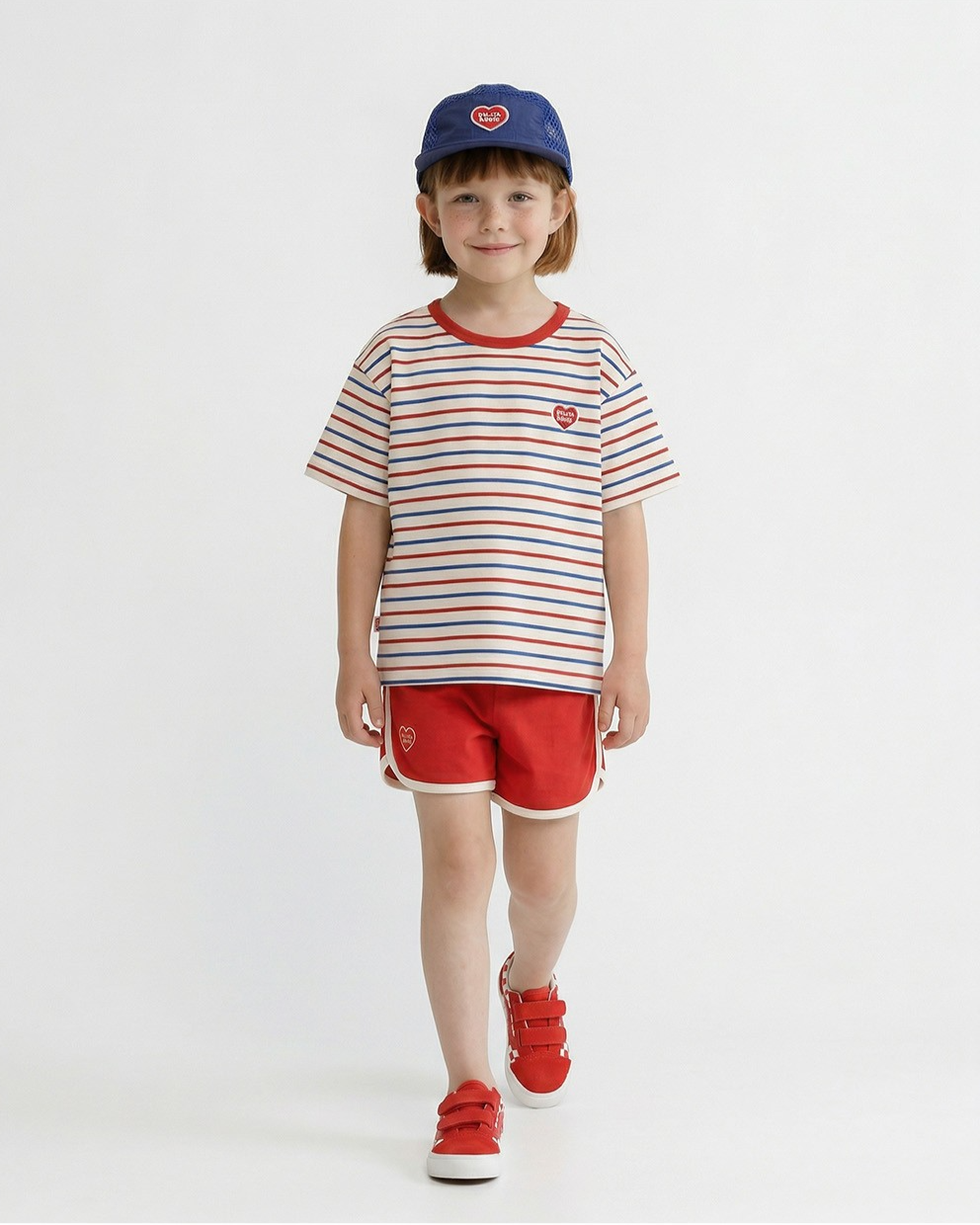 [SET] Red BB Heart Multi Stripe Shorts