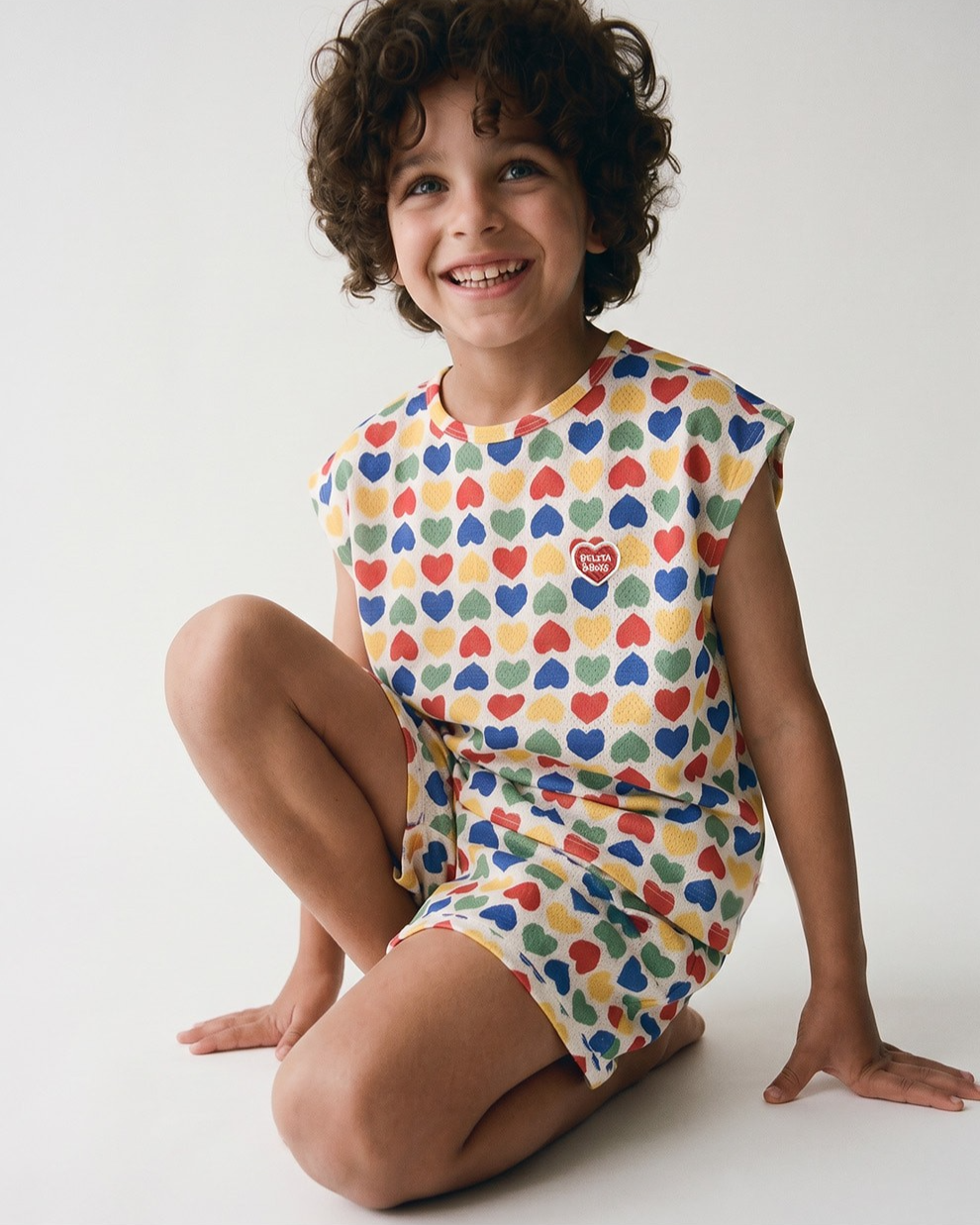 [SET] Cream Rainbow Heart Mesh Sleeveless Shorts