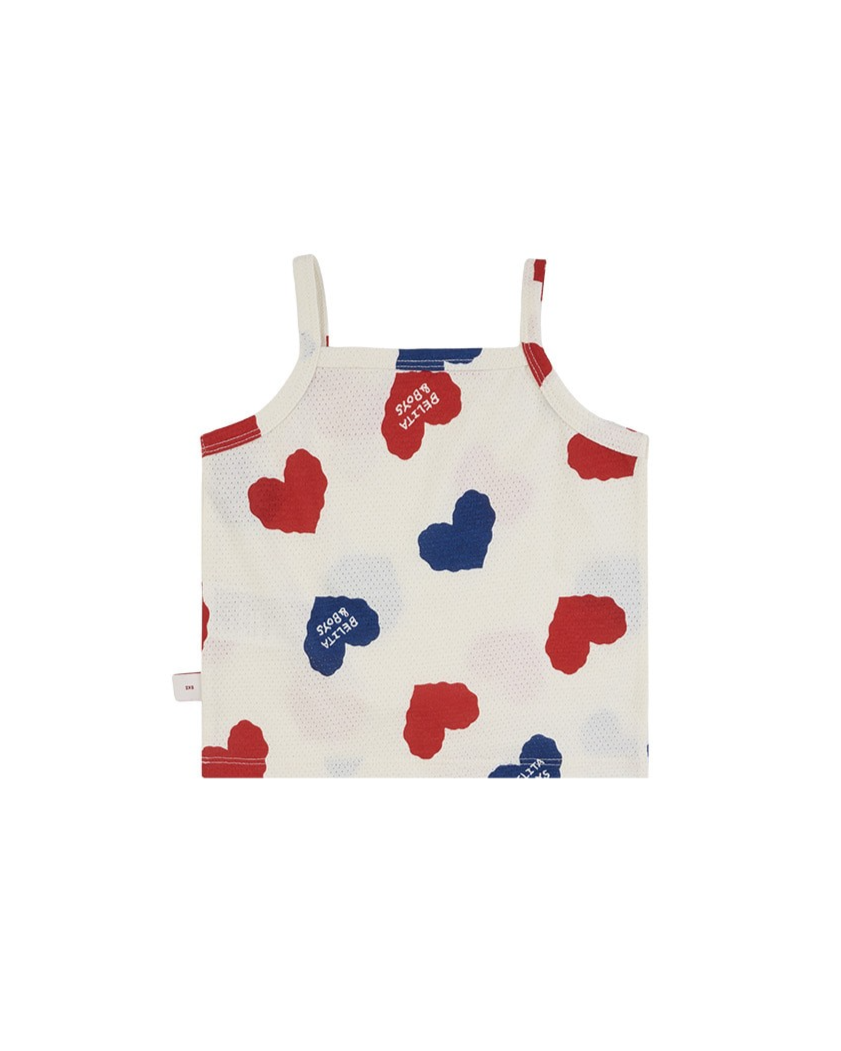 [BABY SET] Ivory Red Blue Heart Pattern Mesh Sleeveless Shorts