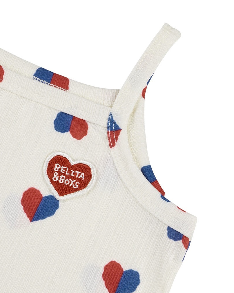 [BABY GIRL SET] Ivory Red Blue Heart Pattern Sleeveless Shorts