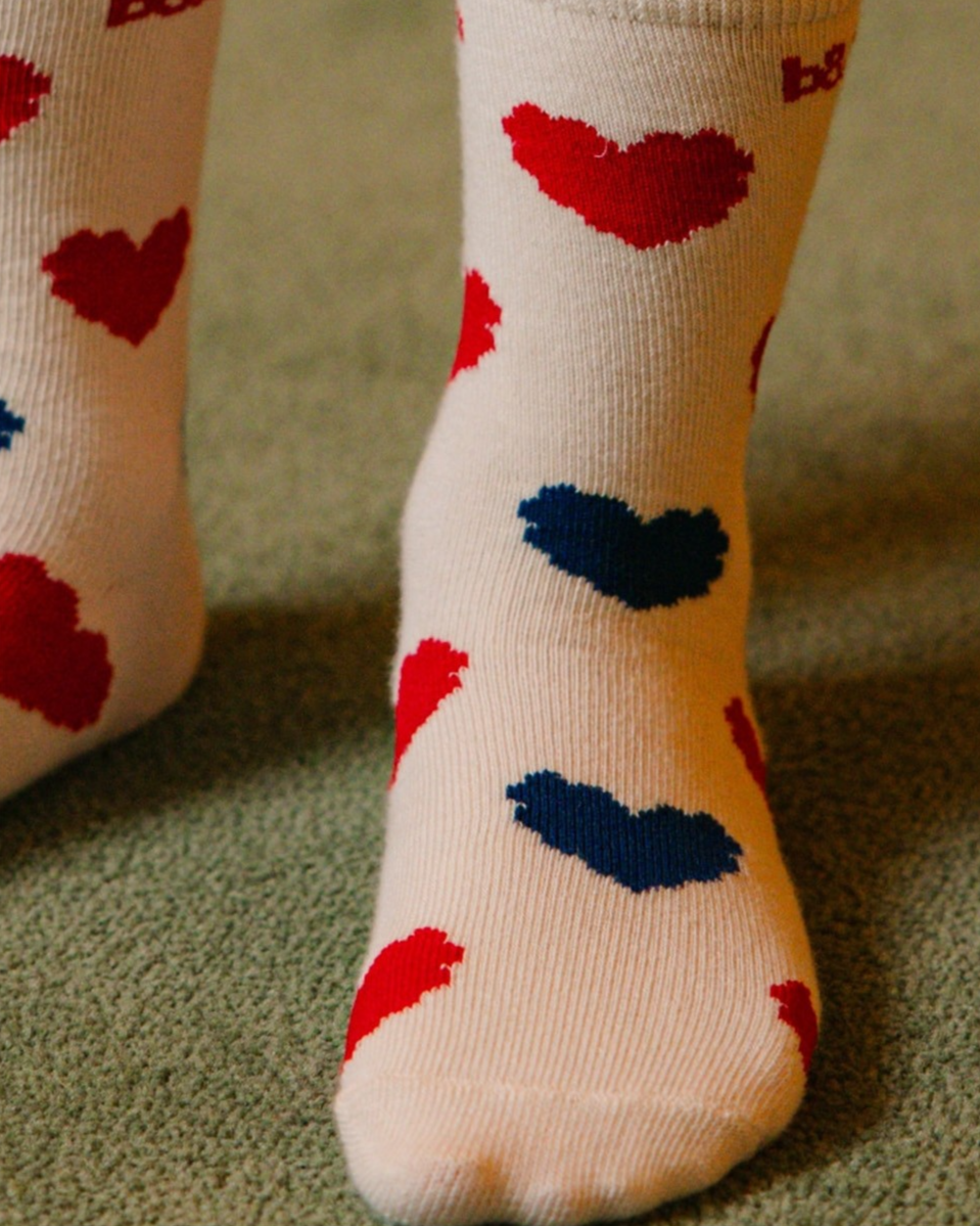 Ivory Red Blue Heart Pattern Socks