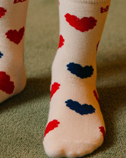 Ivory Red Blue Heart Pattern Socks