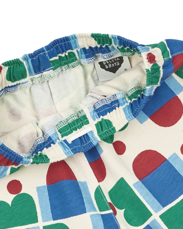 [SET] Cream BB Figure Color Block Pattern Crop