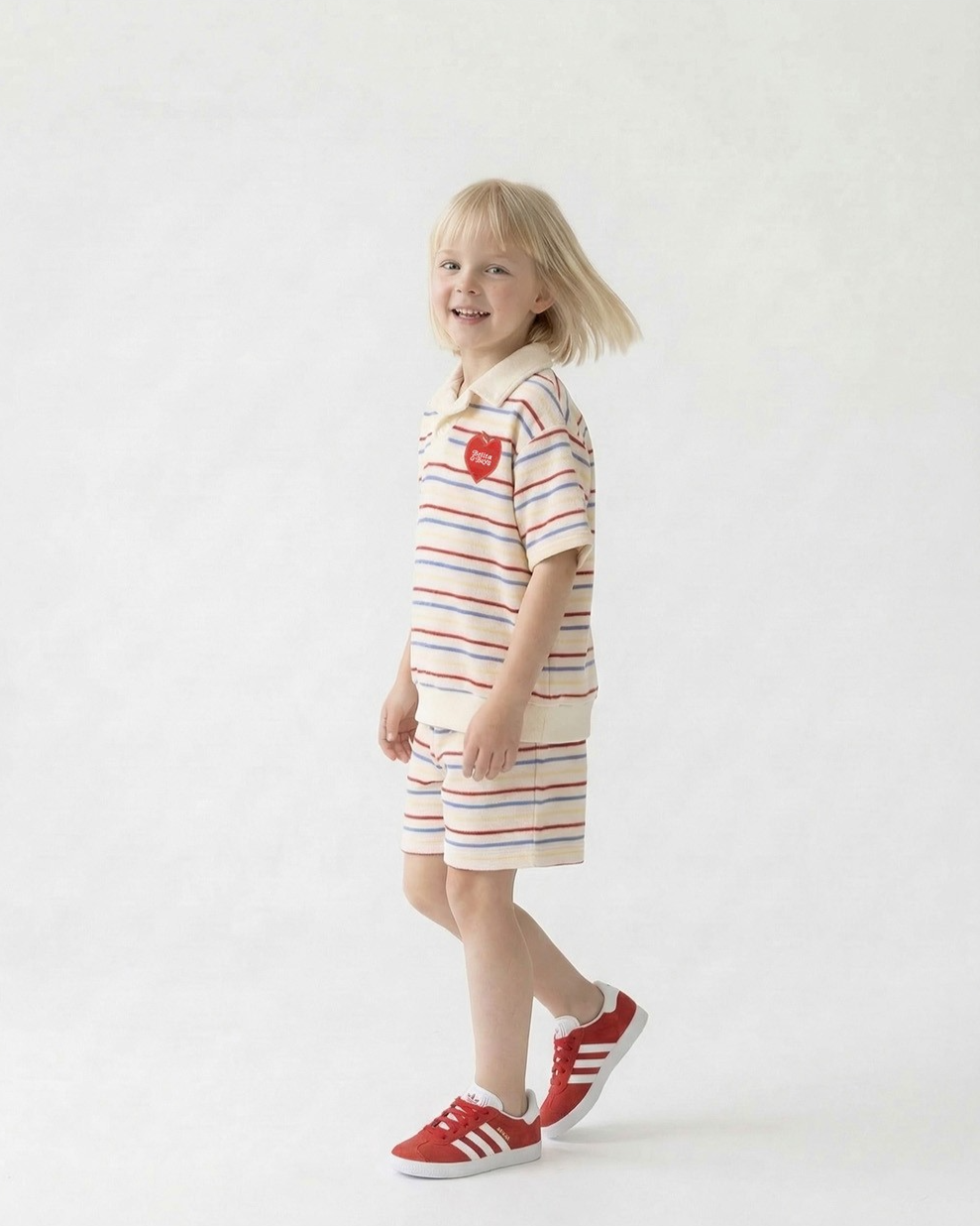 Cream Bubble Apple Rainbow Stripe Terry Collar Shirt