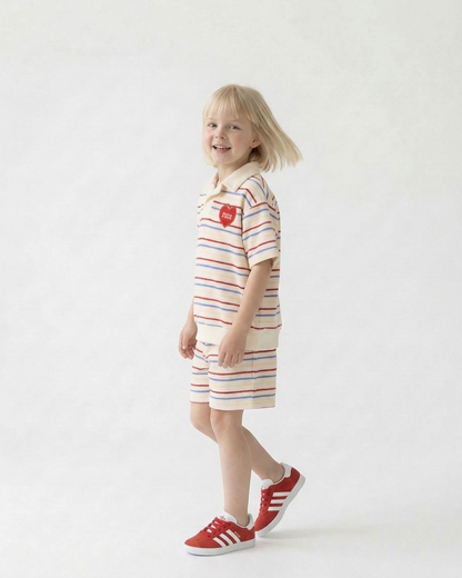 Cream Bubble Apple Rainbow Stripe Terry Collar Shirt