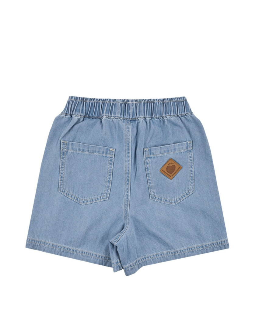Light Blue BB Heart Fatigue Denim Shorts